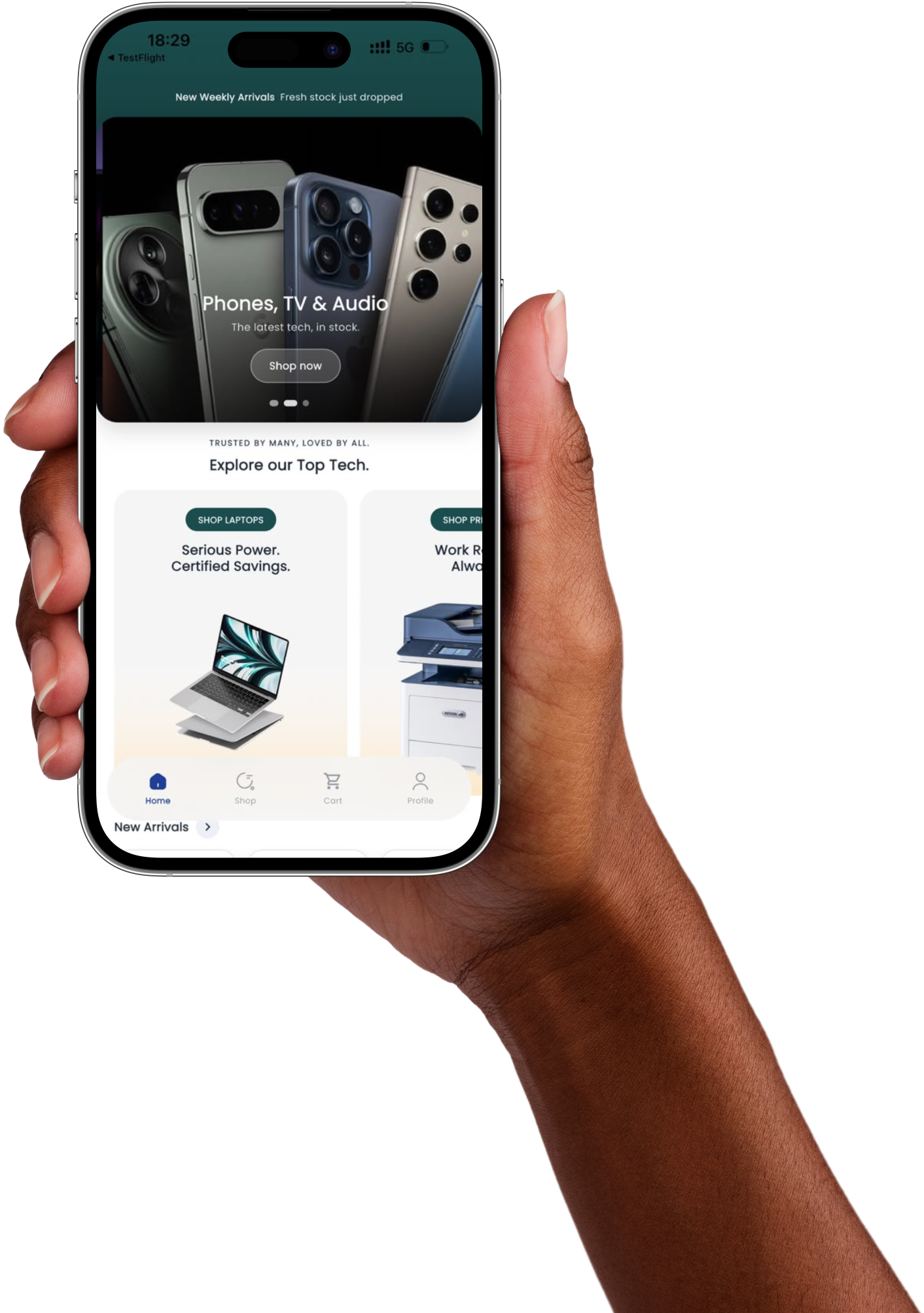 Mercury App - hand holding phone showing the Mercury store